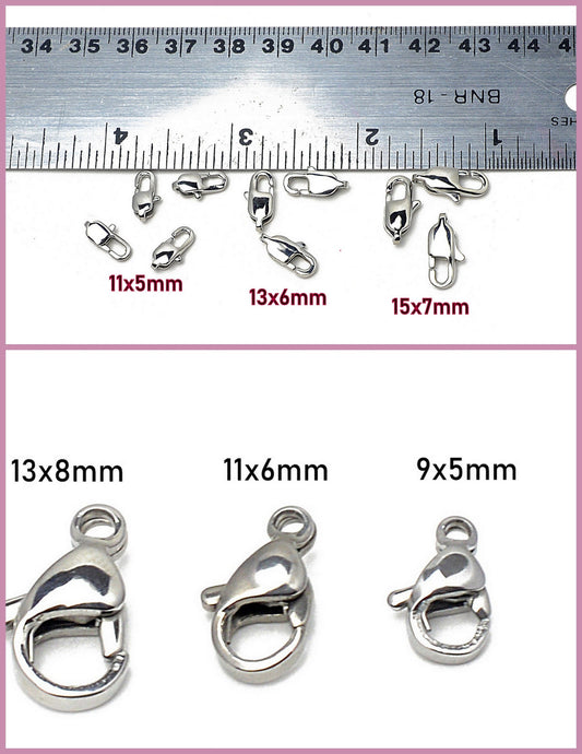Stainless Steel Lobster Clasp 12PCs/Bag  different Sizes 9x5mm/11x6mm/11x5mm/13x6mm/13x8mm/15x7mm Jewelry Finding Parts Fo...