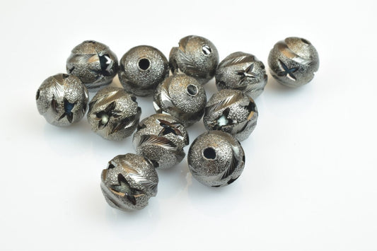 100 PCs Gun Metal Plated Black Carved Round Beads 6mm/8mm/10mm Diamond Cut For Jewelry Making jewelry making supplies - de...