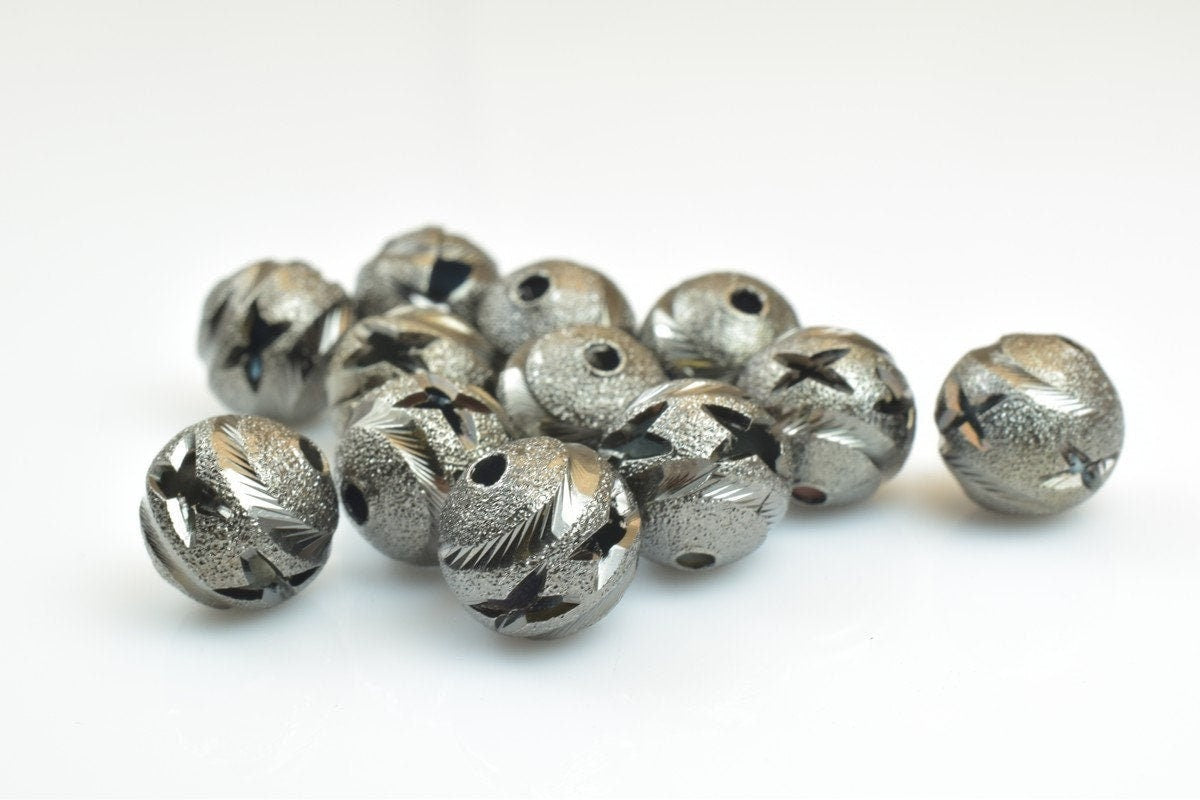 100 PCs Gun Metal Plated Black Carved Round Beads 6mm/8mm/10mm Diamond Cut For Jewelry Making jewelry making supplies - de...
