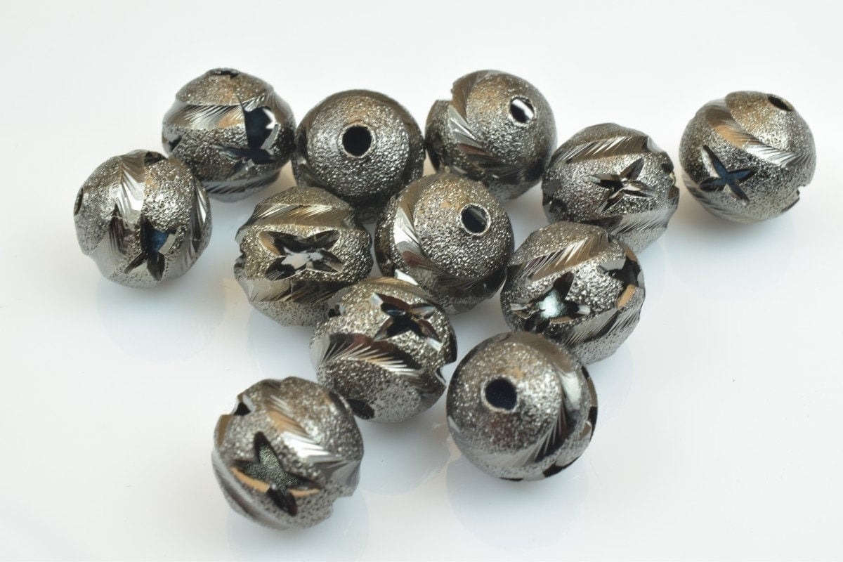 100 PCs Gun Metal Plated Black Carved Round Beads 6mm/8mm/10mm Diamond Cut For Jewelry Making jewelry making supplies - de...