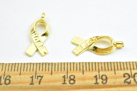 12 PCs Hope Breast Cancer Charm Pendant Bead Gold Size 18x8mm Decorative Design Metal Beads 1mm Jump Ring Opening for Jewe...