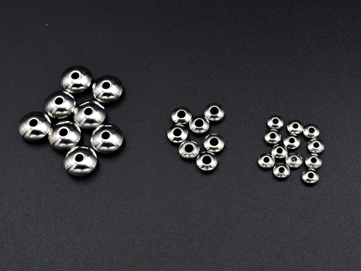 Wheel Roundel Plain Spacer Beads: Silver Rhodium Finish - Stainless Steel, 4mm to 8mm Sizes, Jewelry Findings Bulk Pack