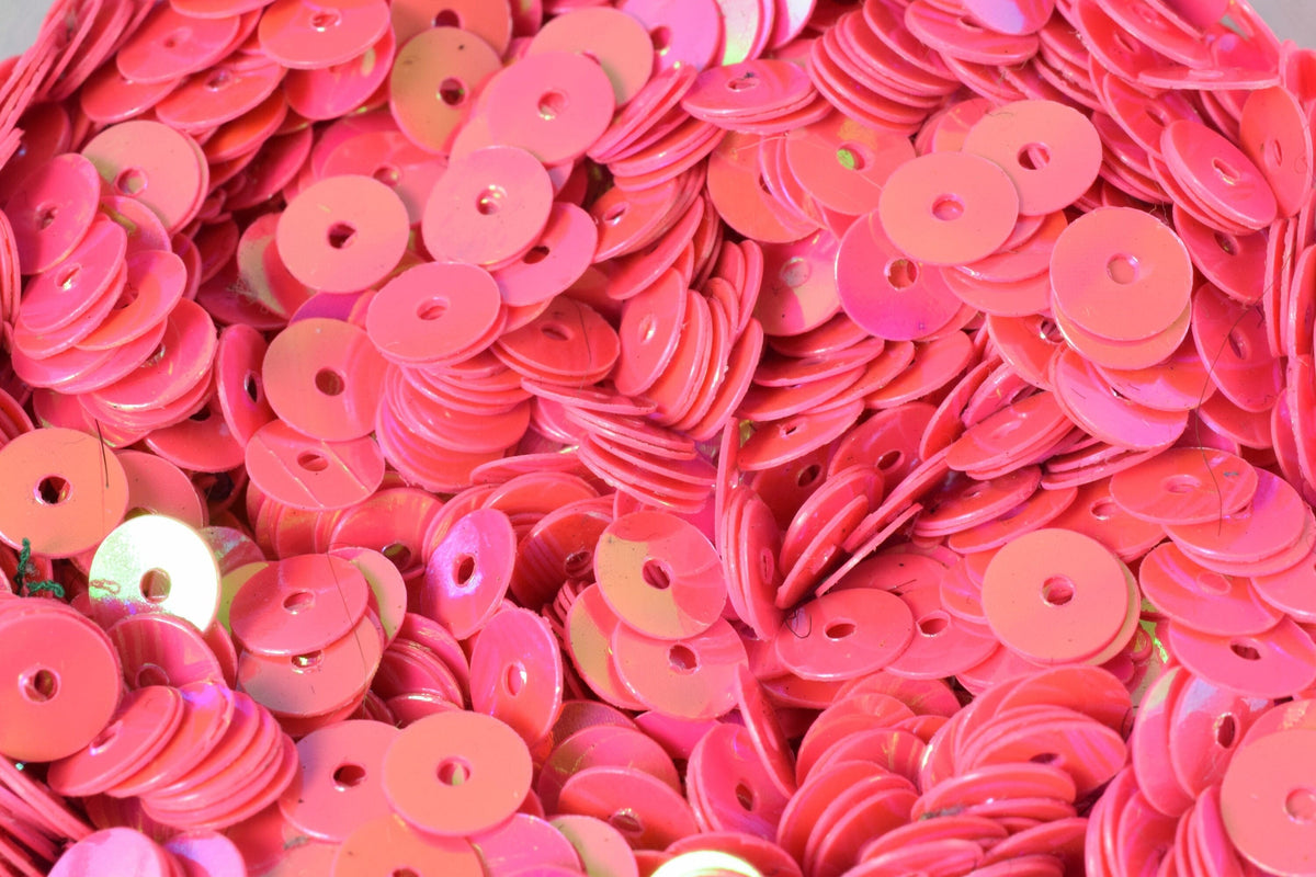 Bright Dark Pink Iridescent Sheen Round Sequins, Multi-Size Mix (3mm-6mm, Loose Paillettes, Lightweight, Center Hole for Sewing)