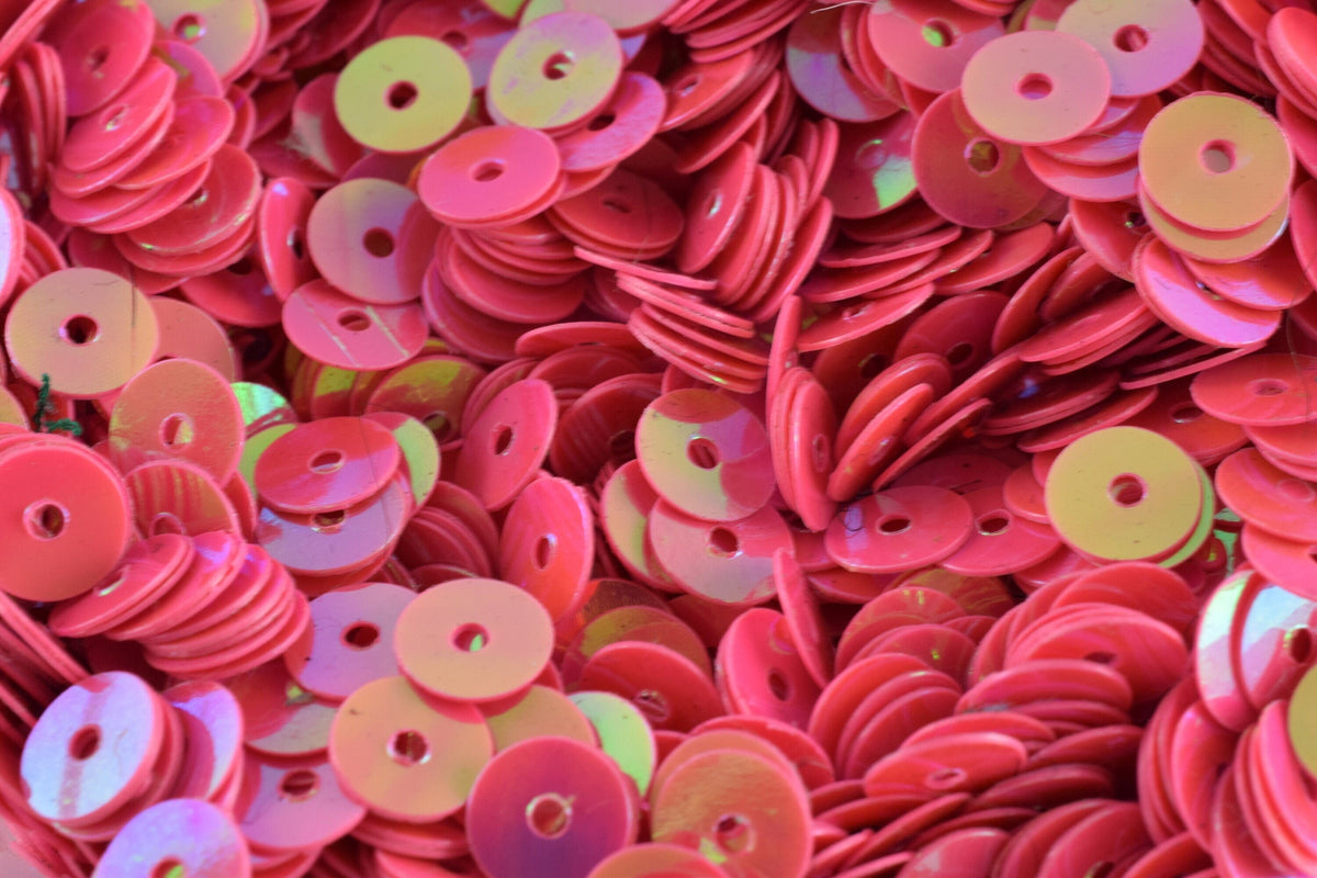 Bright Dark Pink Iridescent Sheen Round Sequins, Multi-Size Mix (3mm-6mm, Loose Paillettes, Lightweight, Center Hole for Sewing)