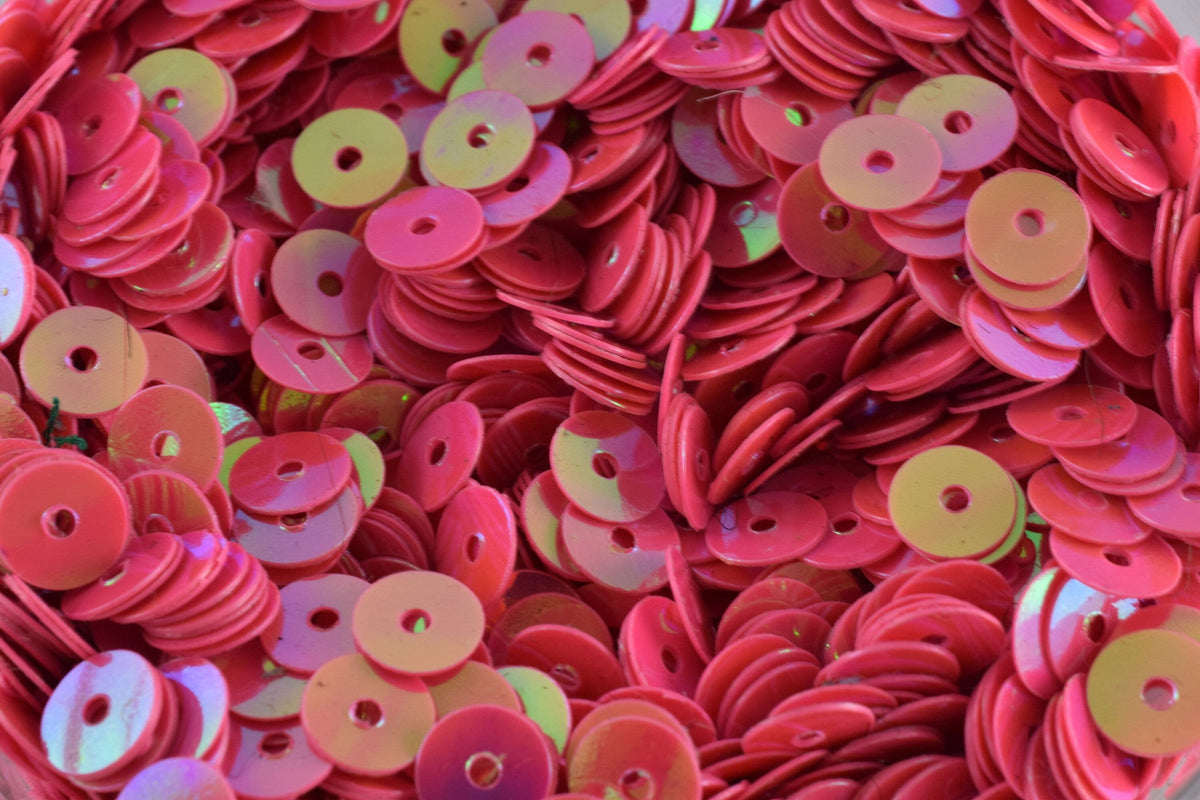 Bright Dark Pink Iridescent Sheen Round Sequins, Multi-Size Mix (3mm-6mm, Loose Paillettes, Lightweight, Center Hole for Sewing)