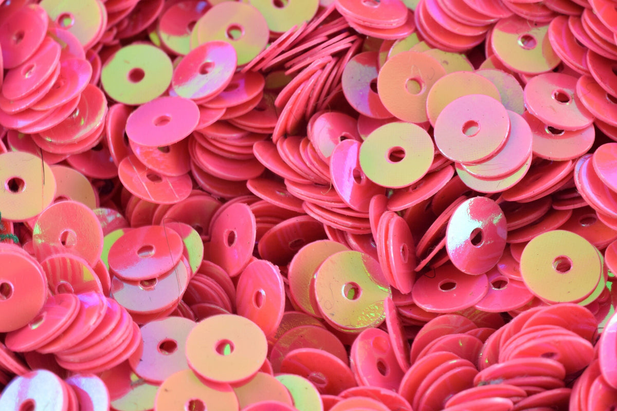 Bright Dark Pink Iridescent Sheen Round Sequins, Multi-Size Mix (3mm-6mm, Loose Paillettes, Lightweight, Center Hole for Sewing)