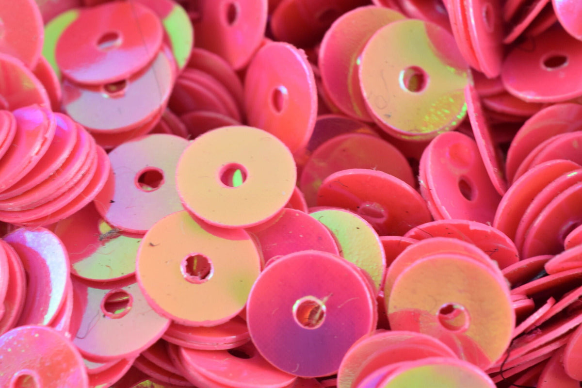Bright Dark Pink Iridescent Sheen Round Sequins, Multi-Size Mix (3mm-6mm, Loose Paillettes, Lightweight, Center Hole for Sewing)
