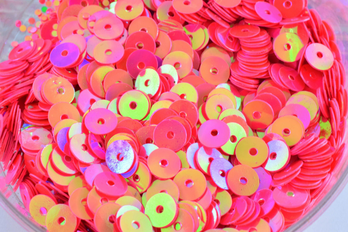 Bright Dark Pink Iridescent Sheen Round Sequins, Multi-Size Mix (3mm-6mm, Loose Paillettes, Lightweight, Center Hole for Sewing)
