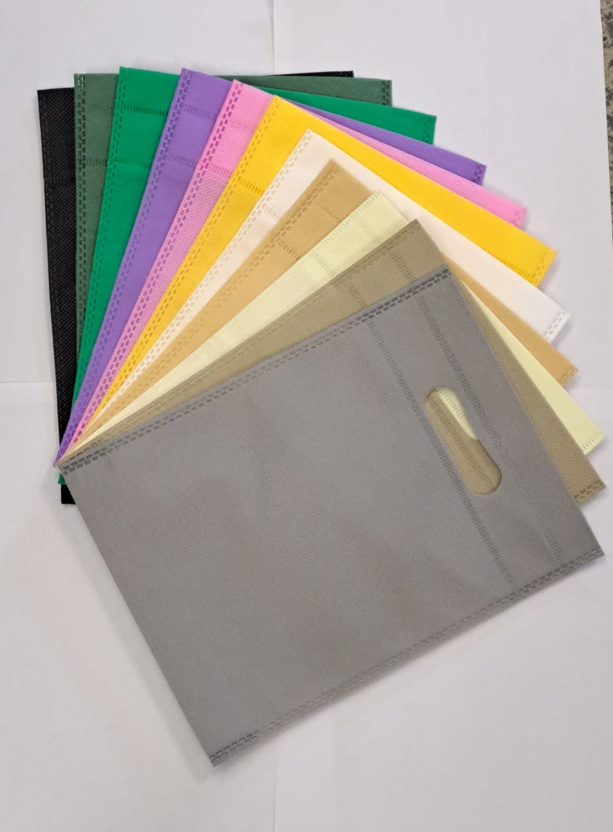 Beige Logo Bags Non Woven Totes: Reusable Multicolor Gift Bags for Weddings and Parties (12 PCs, 8x10.5 Inches, Customizable)