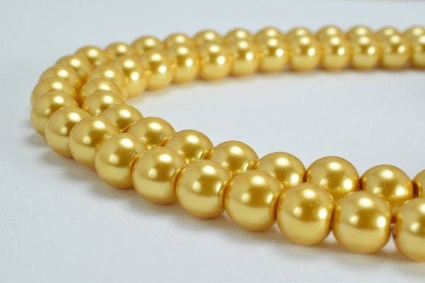 Gold Glass Pearl Beads Size 8mm Shine Round Ball Beads for Jewelry Making Item#789222045500 jewelry making supplies - deta...