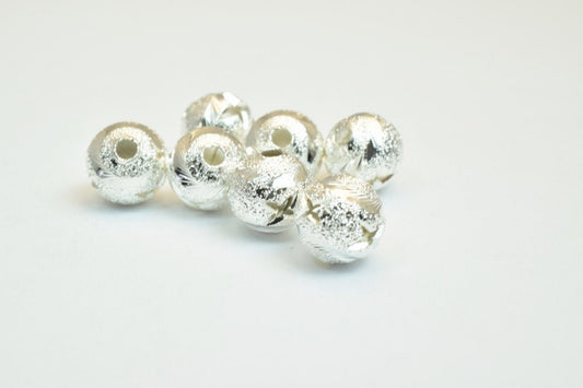 100 PCs Silver Plated Carved Round Beads 8mm Diamond Cut jewelry making supplies - detail image 2