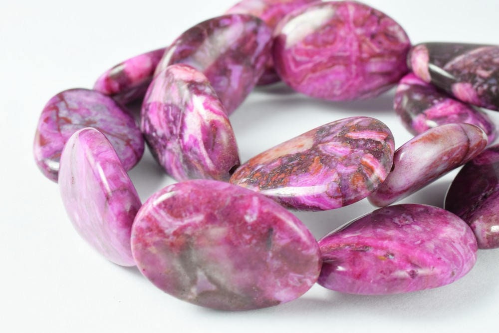 Purple Charoite Agate Oval Gemstone Beads 1 strand 15 PCs Size 25mm Hole Size 1mm Natural, healing, chakra, birthstone for...