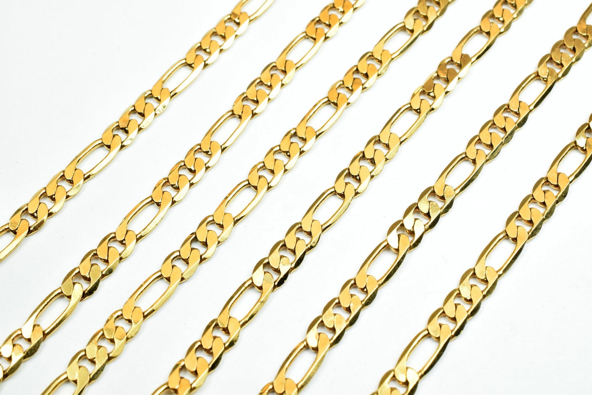 Figaro Chain 1mm Electroplated Gold, Jewelry Supply, Thin Cable Style (6.5-7mm Width, 18K Gold Tone Copper)