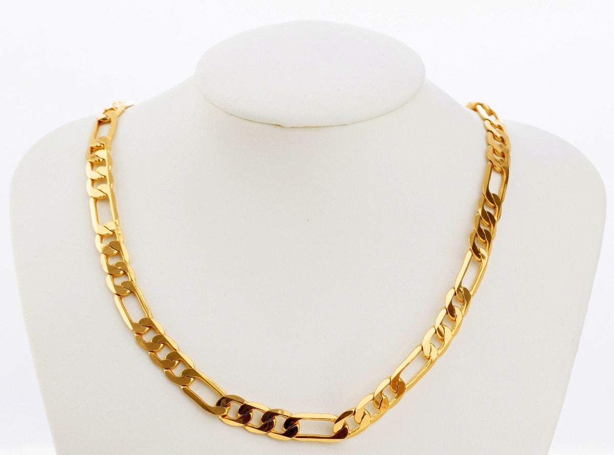 Figaro Chain 1mm Electroplated Gold, Jewelry Supply, Thin Cable Style (6.5-7mm Width, 18K Gold Tone Copper)