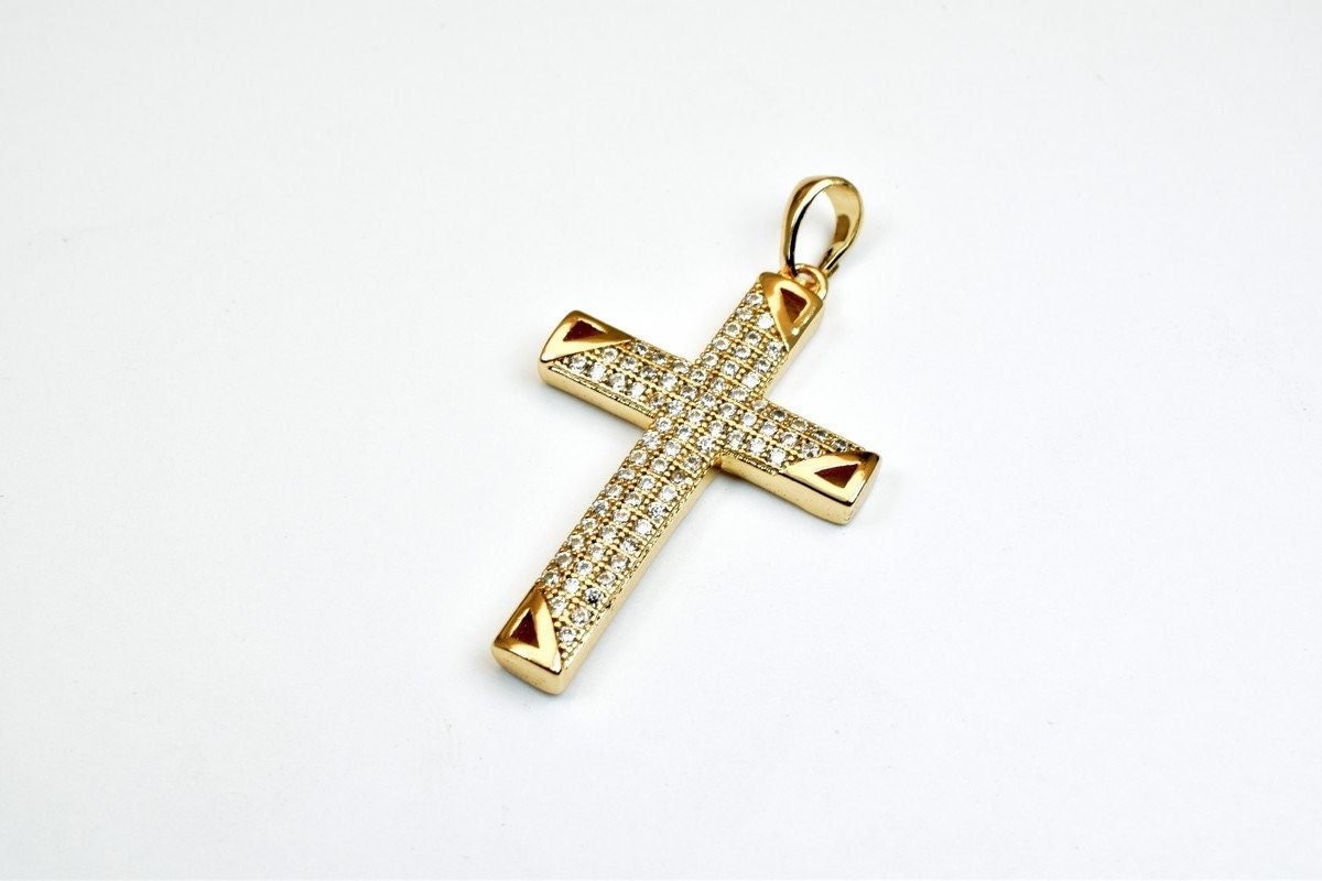 18k as as gold filled* tarnish resistant cross pendant with cubic zircon (cz) rhinestone 3 sizes for jewelry making gp85,...