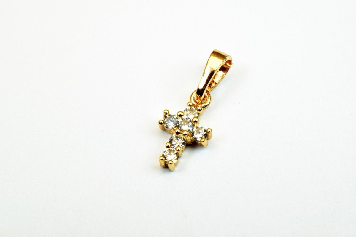 18k as as gold filled* tarnish resistant cross pendant with cubic zircon (cz) rhinestone 3 sizes for jewelry making gp85,...