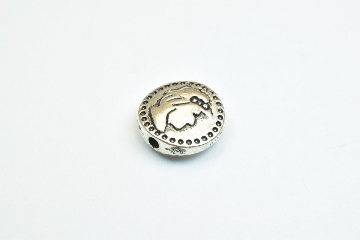 12 PCs Princess Face Connector Charm Silver Alloy Metal Beads Round 12mm Thickness 4.5mm Hole Size 1mm Decorative Design F...