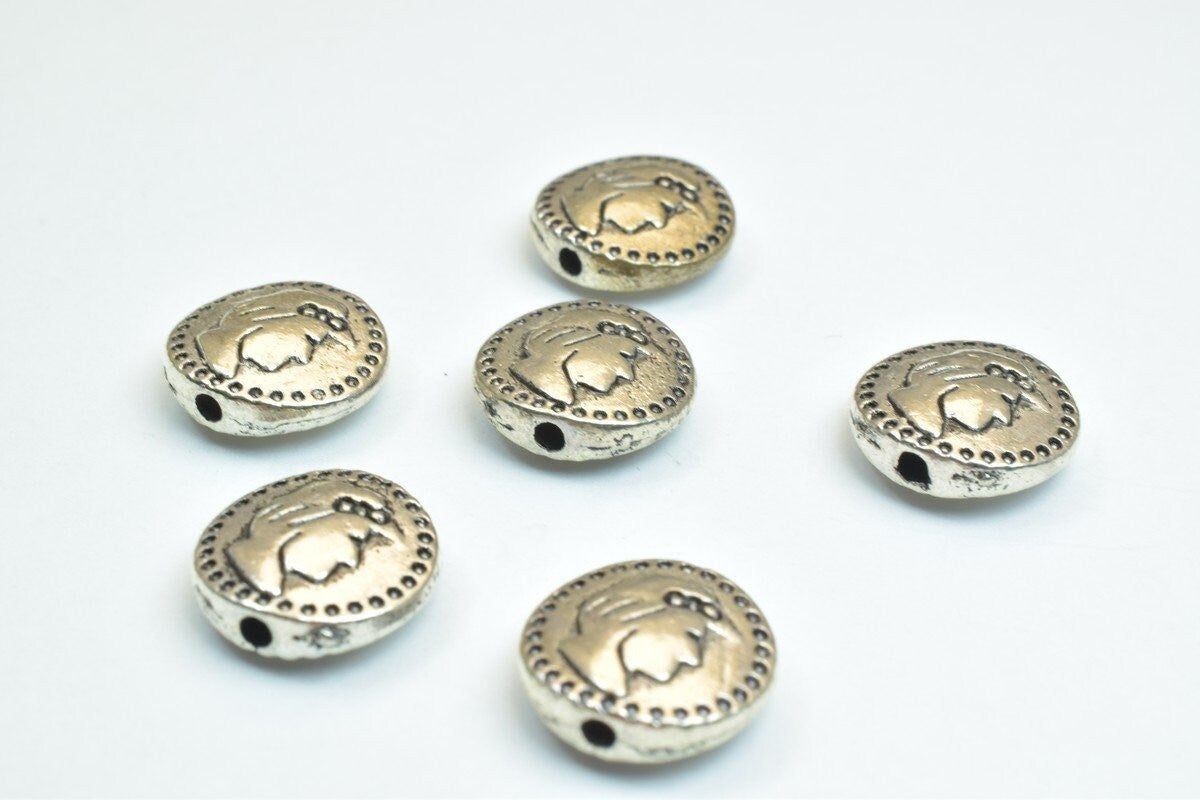 12 PCs Princess Face Connector Charm Silver Alloy Metal Beads Round 12mm Thickness 4.5mm Hole Size 1mm Decorative Design F...