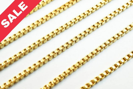 1mm Gold Plated Square Box Chain, Tarnish Resistant Electroplated Finish (18k Gold Plating, Copper, Sold by Foot for Jewelry Making)