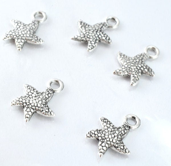13m Textured Antique Silver Alloy Sea Star Pendant Charm 18pcs/Pk Close loop size: 2mm 3mm charm thickness jewelry making...