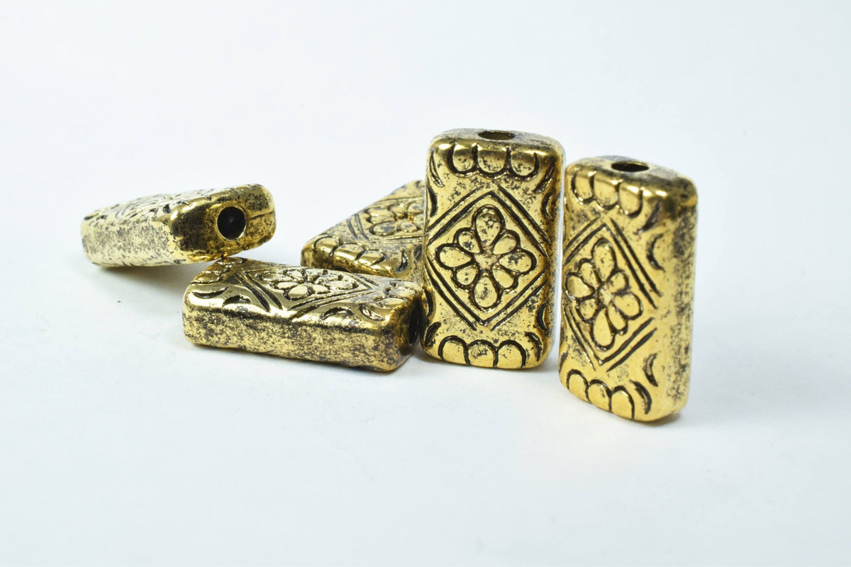 16x26mm Rectangle Gold Textured Double Hole Plastic Resin Beads/African Inspired Plastic Ethnic Beads/Plastic Textured/Lar...