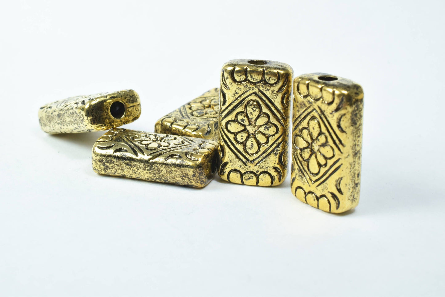 16x26mm Rectangle Gold Textured Double Hole Plastic Resin Beads/African Inspired Plastic Ethnic Beads/Plastic Textured/Lar...
