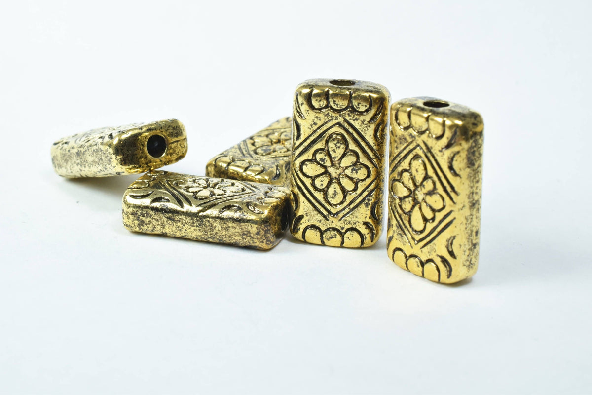16x26mm Rectangle Gold Textured Double Hole Plastic Resin Beads/African Inspired Plastic Ethnic Beads/Plastic Textured/Lar...