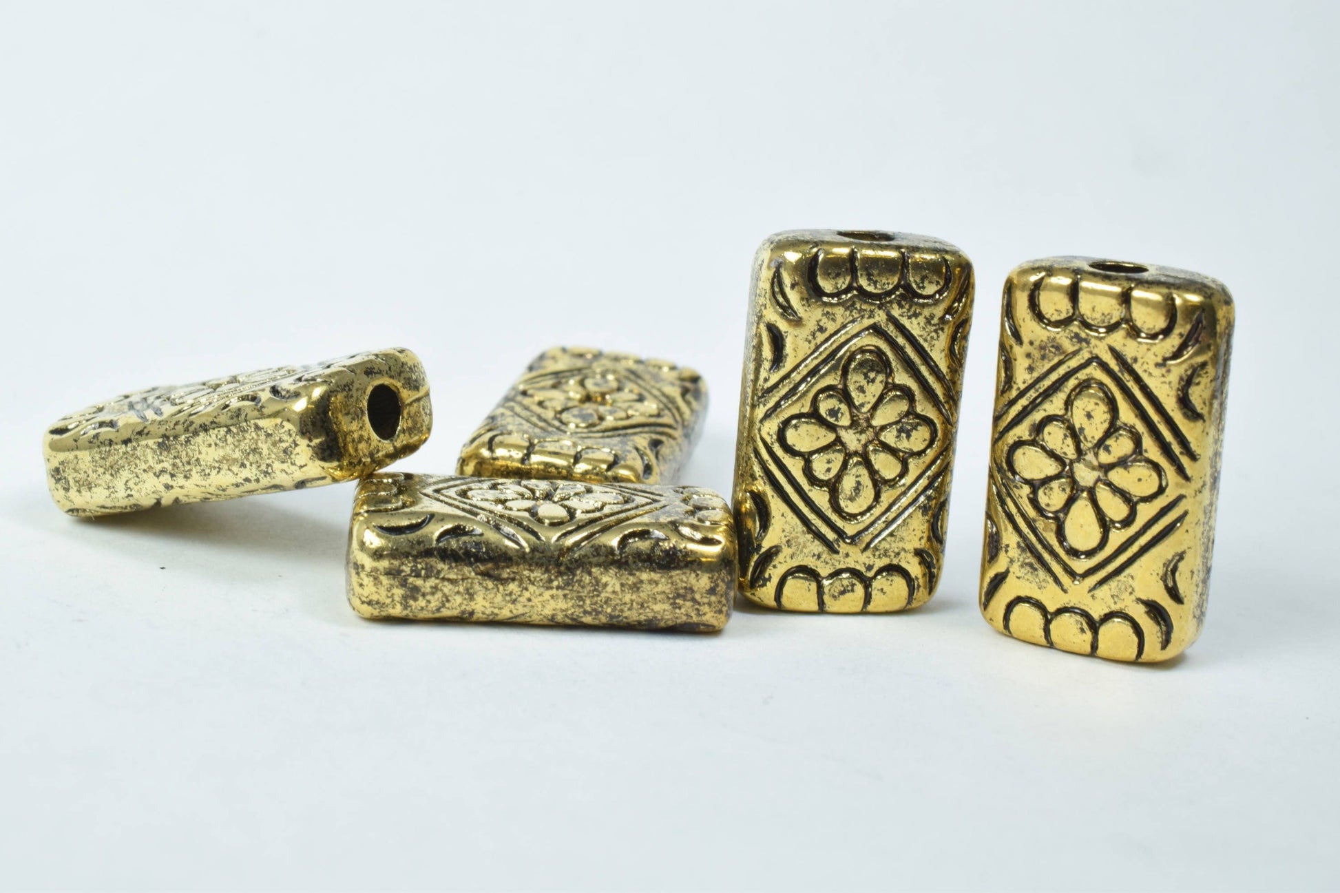 16x26mm Rectangle Gold Textured Double Hole Plastic Resin Beads/African Inspired Plastic Ethnic Beads/Plastic Textured/Lar...