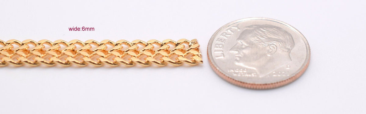 Gold Filled Alternative Bismarck Cuban Chain, Mens Womens Necklace, 6mm Flat Cable Link (Thick 1.5mm, )