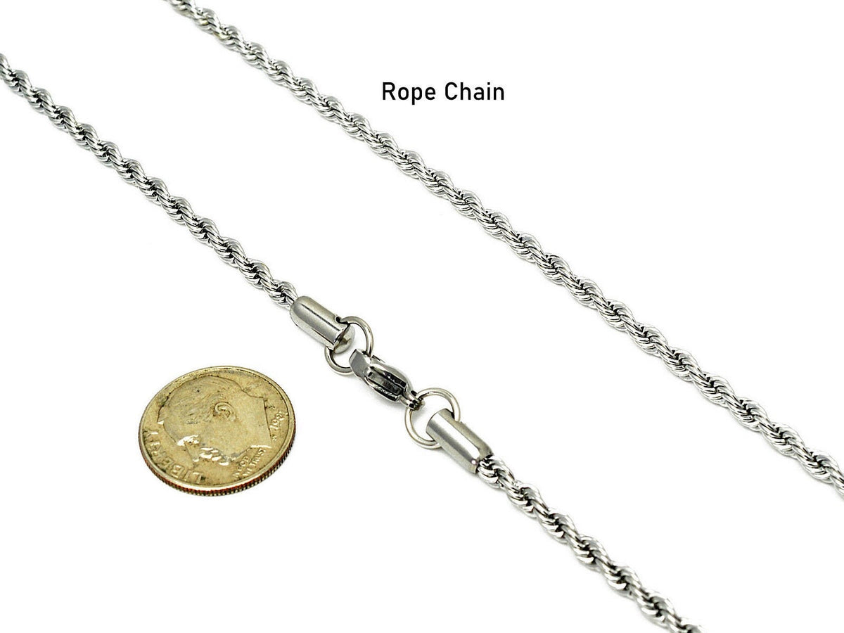 Necklace Chain Size Stainless Steel Variety, Link Styles 18"-24" (Rope, Beaded Ball, Cuban Curb, Durable Finish)
