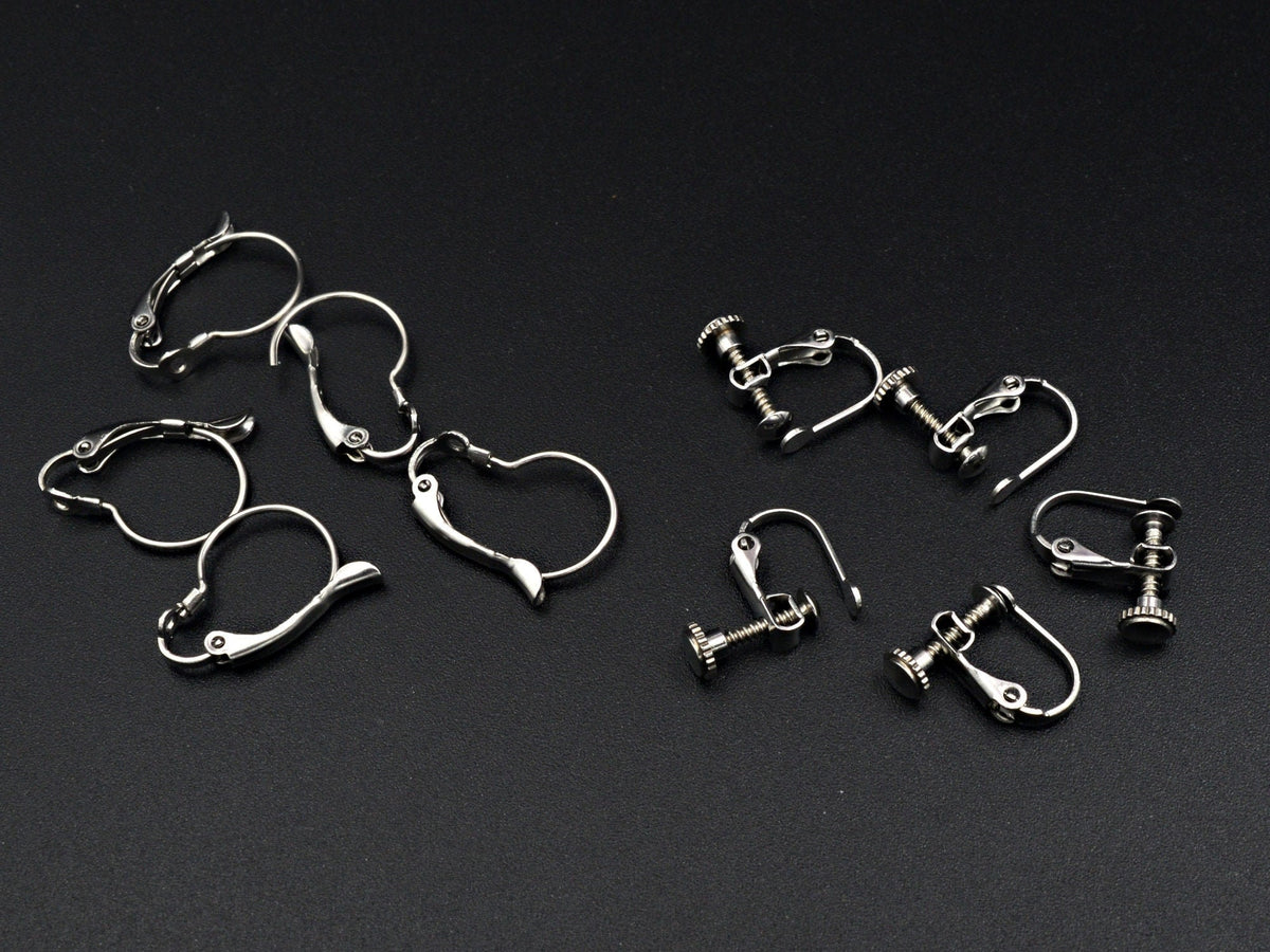 Earring Lever Back Screw Hook Set, Silver Tone Stainless Steel (12 PCs, 13x18mm & 13x13mm, Non Tarnish, DIY Jewelry Making)