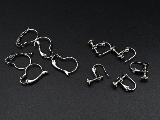 Earring Lever Back Screw Hook Set, Silver Tone Stainless Steel (12 PCs, 13x18mm & 13x13mm, Non Tarnish, DIY Jewelry Making)