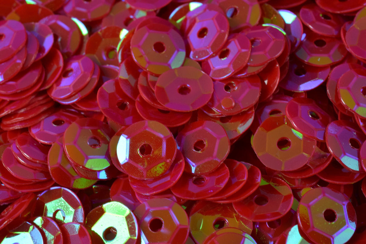 Raspberry Red Cup Sequins: Iridescent Sheen Round - 3/4/6mm Sizes, High Quality, Loose Paillettes for Apparel & Crafts