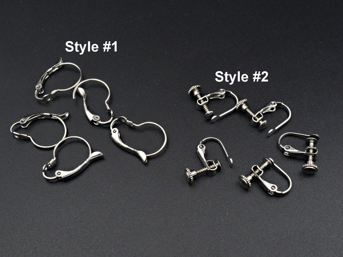 Earring Lever Back Screw Hook Set, Silver Tone Stainless Steel (12 PCs, 13x18mm & 13x13mm, Non Tarnish, DIY Jewelry Making)