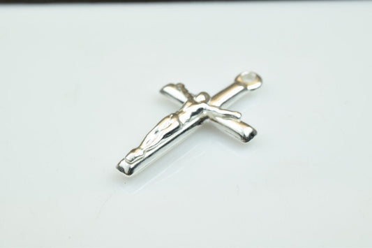 Cross Charm 925 Sterling Silver - Christian Pendant Bead - Large Hole Spacer, Jewelry Connector, 25x15mm