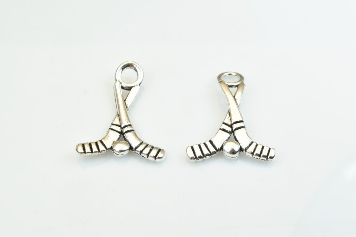 15 PCs Hooke Sticks With Ball Sport Charms Alloy Antique Silver Size 22x16mm Jump Ring Size 3mm For Jewelry Making jewelry...