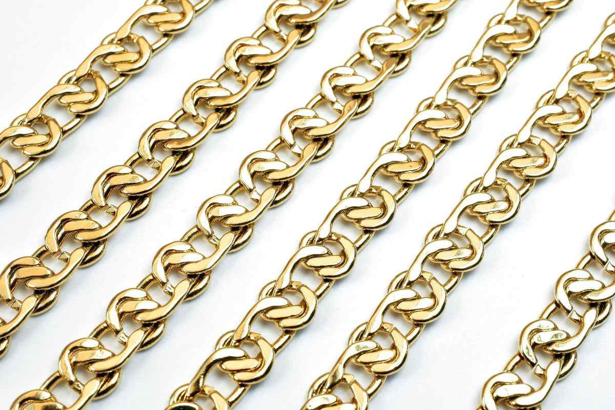 18k Gold Filled Alternative Link Chain: 6mm Width - 19.5 Inch, Tarnish Resistant, Durable Finish for Jewelry Making