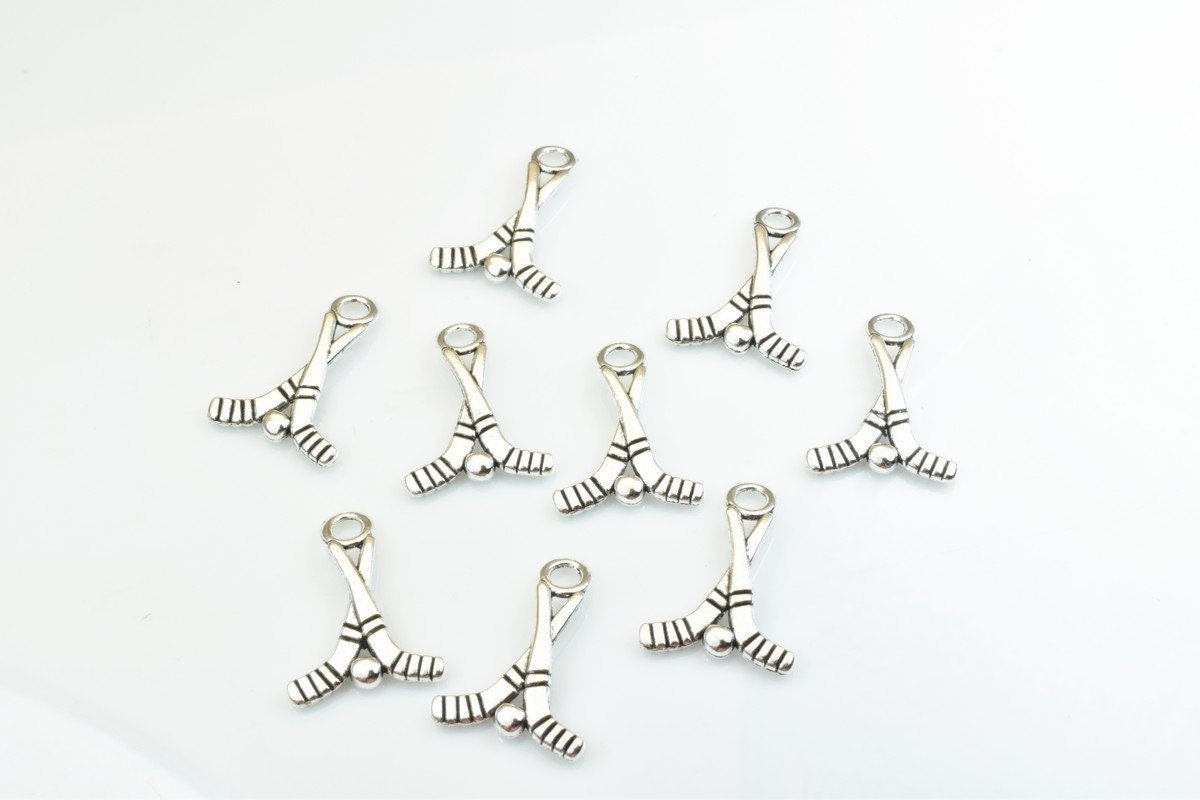 15 PCs Hooke Sticks With Ball Sport Charms Alloy Antique Silver Size 22x16mm Jump Ring Size 3mm For Jewelry Making jewelry...
