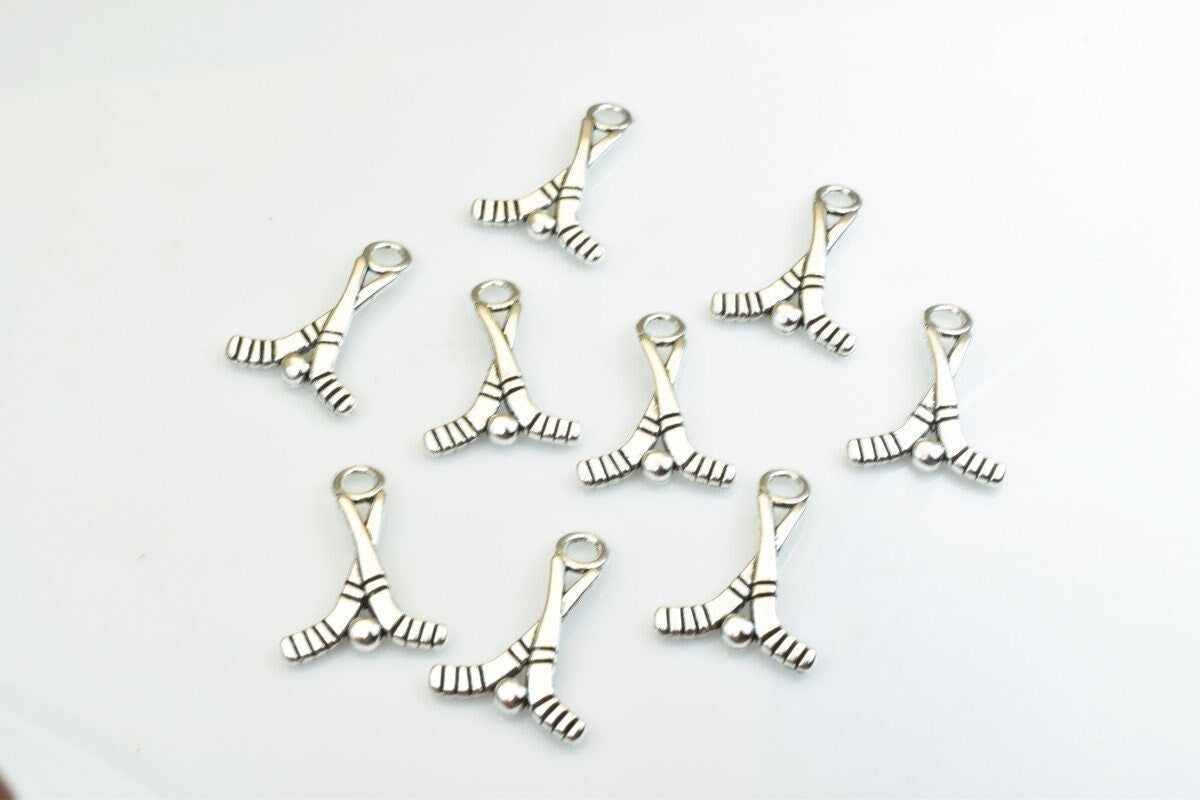 15 PCs Hooke Sticks With Ball Sport Charms Alloy Antique Silver Size 22x16mm Jump Ring Size 3mm For Jewelry Making jewelry...
