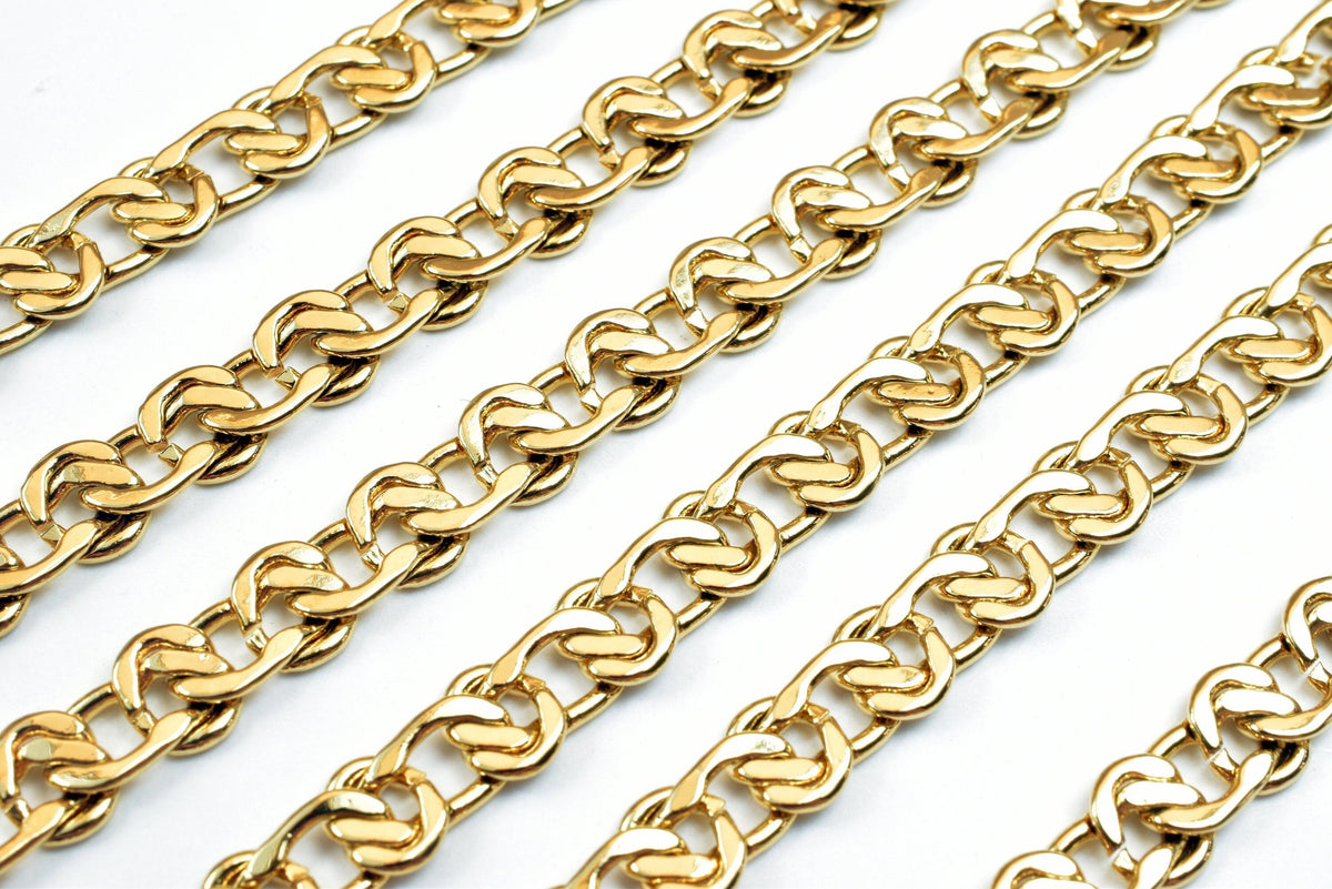 18k Gold Filled Alternative Link Chain: 6mm Width - 19.5 Inch, Tarnish Resistant, Durable Finish for Jewelry Making