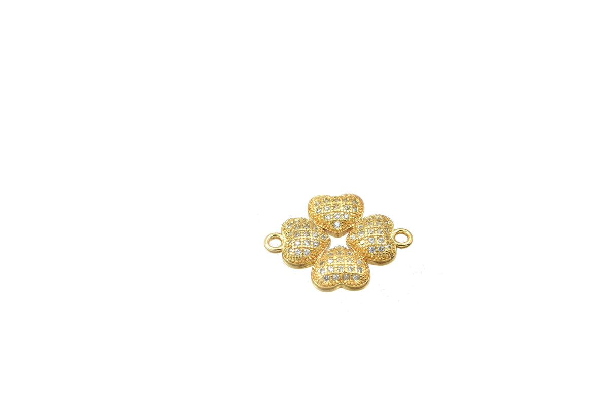 18K Gold Filled Alternative Flower Heart Connector, Micro Pave CZ Detail (19x14.5mm, Cold Filled Base, Durable Finish)