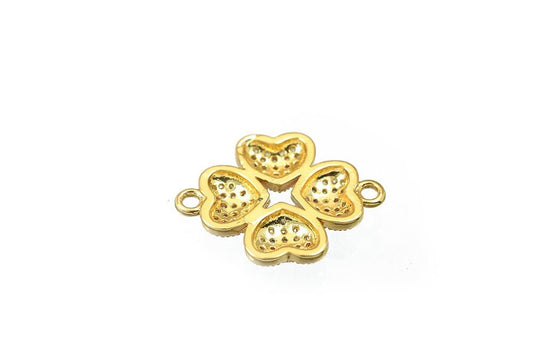 18K Gold Filled Alternative Flower Heart Connector, Micro Pave CZ Detail (19x14.5mm, Cold Filled Base, Durable Finish)