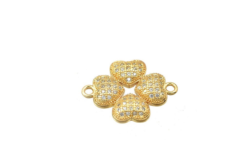 18K Gold Filled Alternative Flower Heart Connector, Micro Pave CZ Detail (19x14.5mm, Cold Filled Base, Durable Finish)
