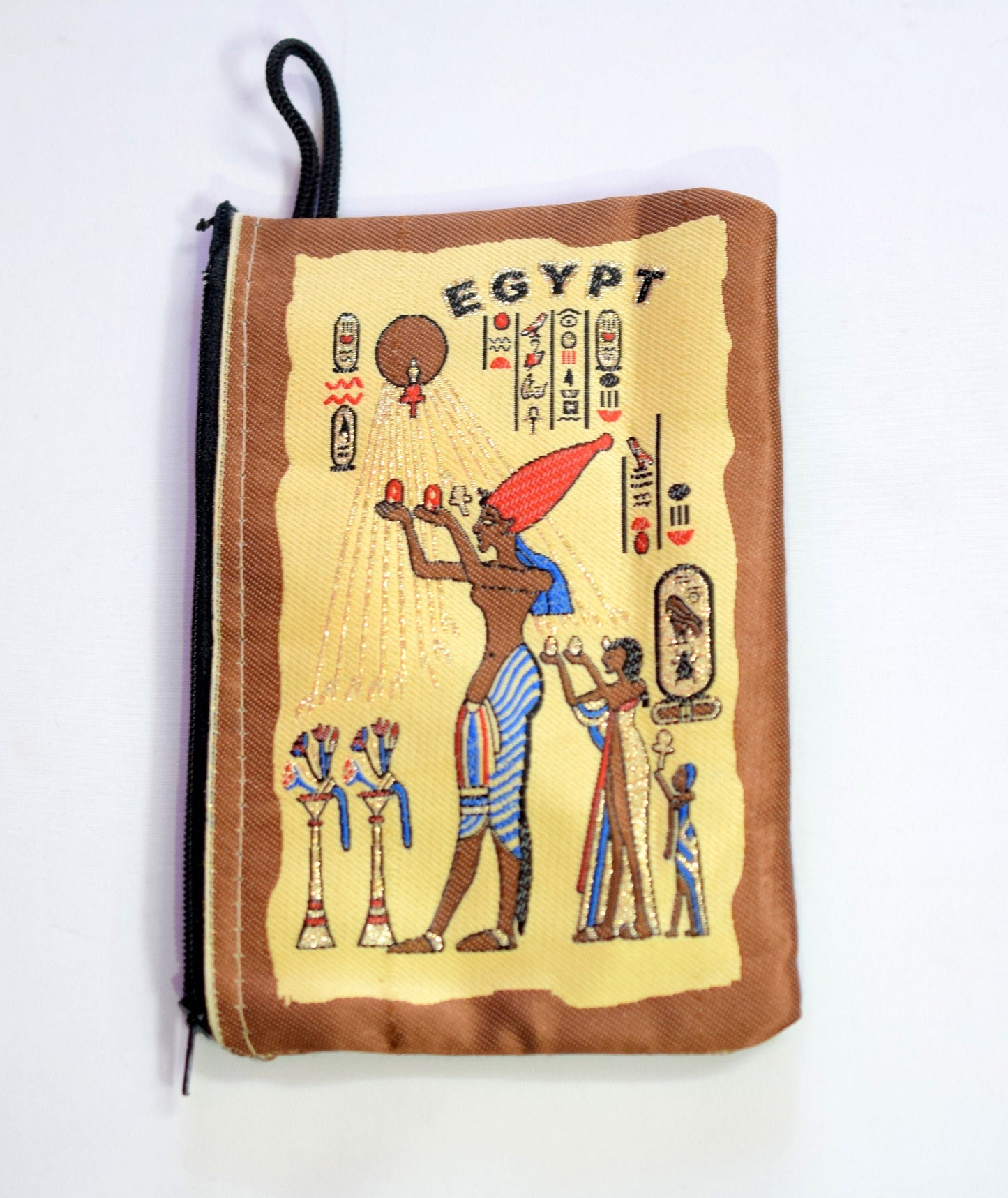 Egyptian Fabric Wallet zipper 4x5.5 Inches Coin Bag Double Face Art Picture it is a piece of art gift for everyone jewelry...