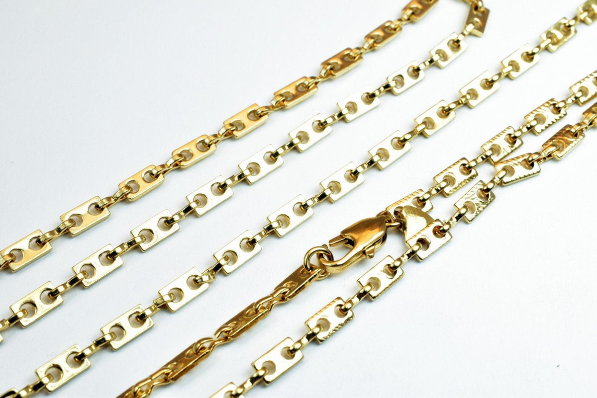 18K gold filled EP tarnish resistant Bar Chain Size 17 1/4" Long 3.5mm Width 2.5mm Thickness Findings For Jewelry Making I...