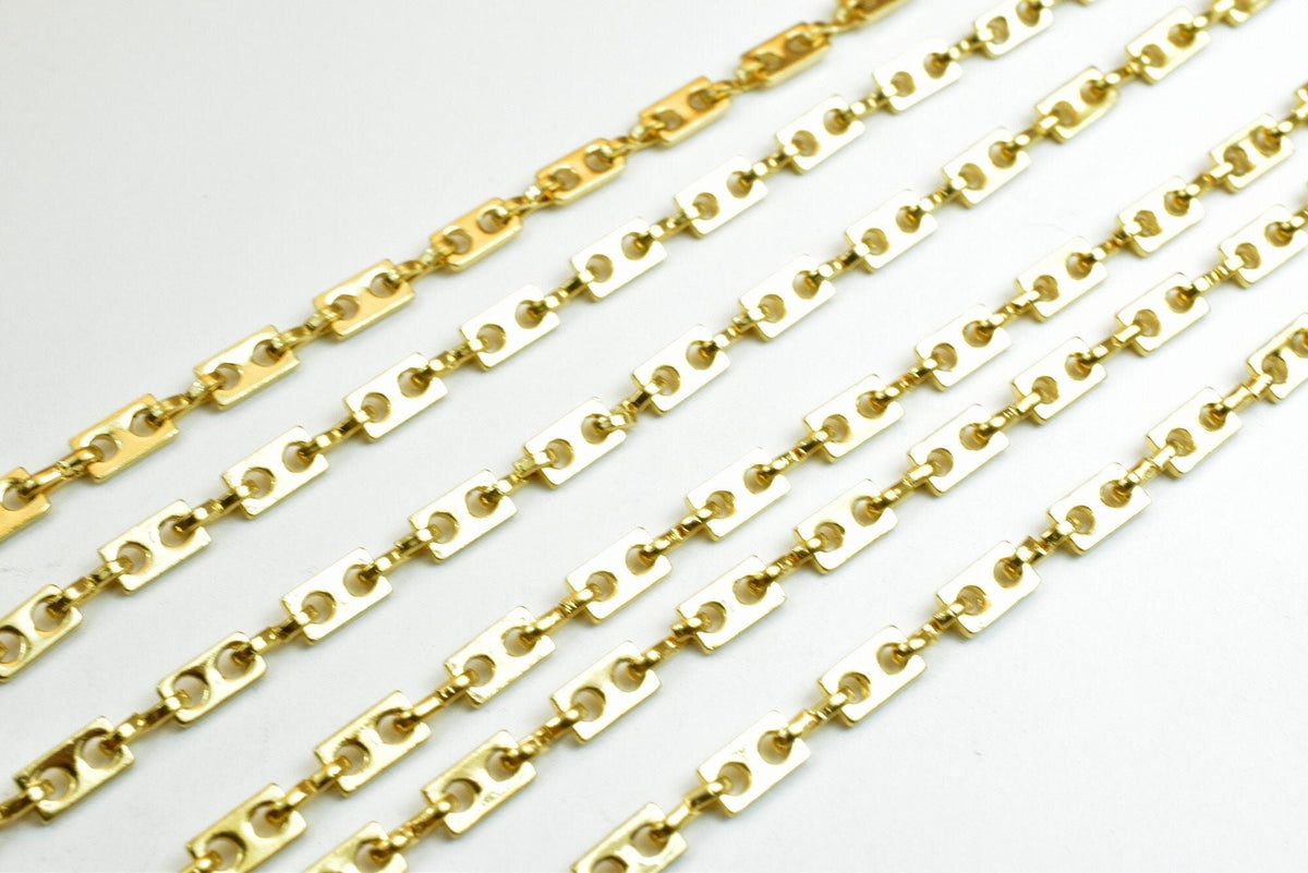 18K gold filled EP tarnish resistant Bar Chain Size 17 1/4" Long 3.5mm Width 2.5mm Thickness Findings For Jewelry Making I...