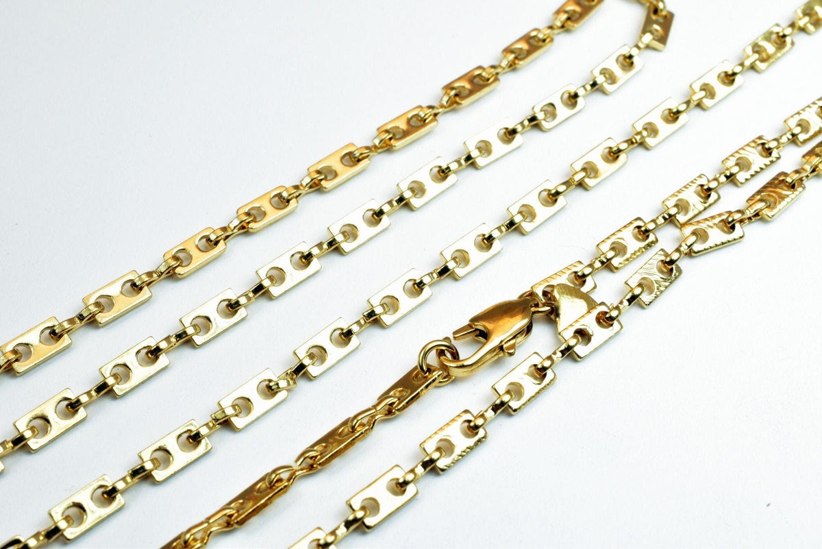 18K gold filled EP tarnish resistant Bar Chain Size 17 1/4" Long 3.5mm Width 2.5mm Thickness Findings For Jewelry Making I...