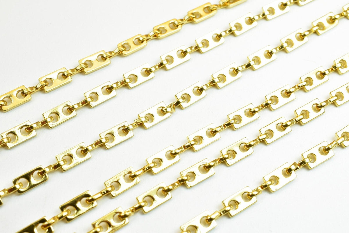 18K gold filled EP tarnish resistant Bar Chain Size 17 1/4" Long 3.5mm Width 2.5mm Thickness Findings For Jewelry Making I...