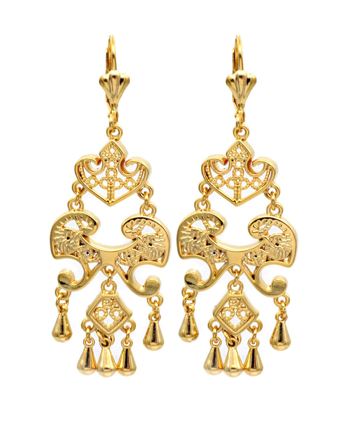 Gold Filled Alternative 18Kt Leaf Lever Back Jewelry, Chandelier Earrings, Long Drop Design (Handmade, Base , 65mm Length)