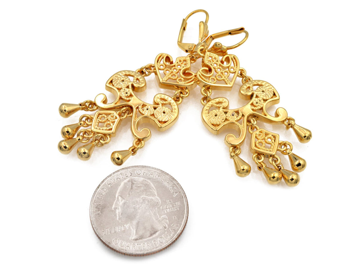 Gold Filled Alternative 18Kt Leaf Lever Back Jewelry, Chandelier Earrings, Long Drop Design (Handmade, Base , 65mm Length)